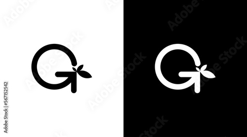 Recycle vector logo monogram g letter initial with leaves black and white icon Designs templates