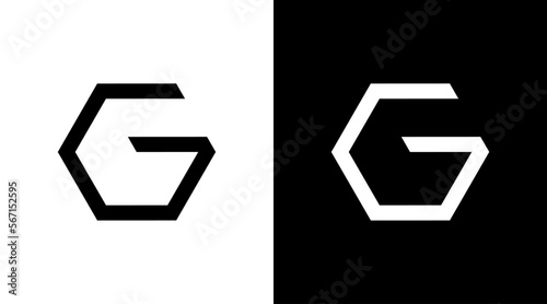 Hexagon vector logo G monogram letter initial black and white icon Designs templates photo