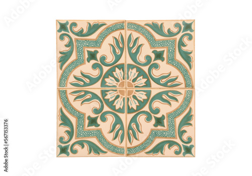 Pattern of traditional Portuguese tiles in green and beige colors
