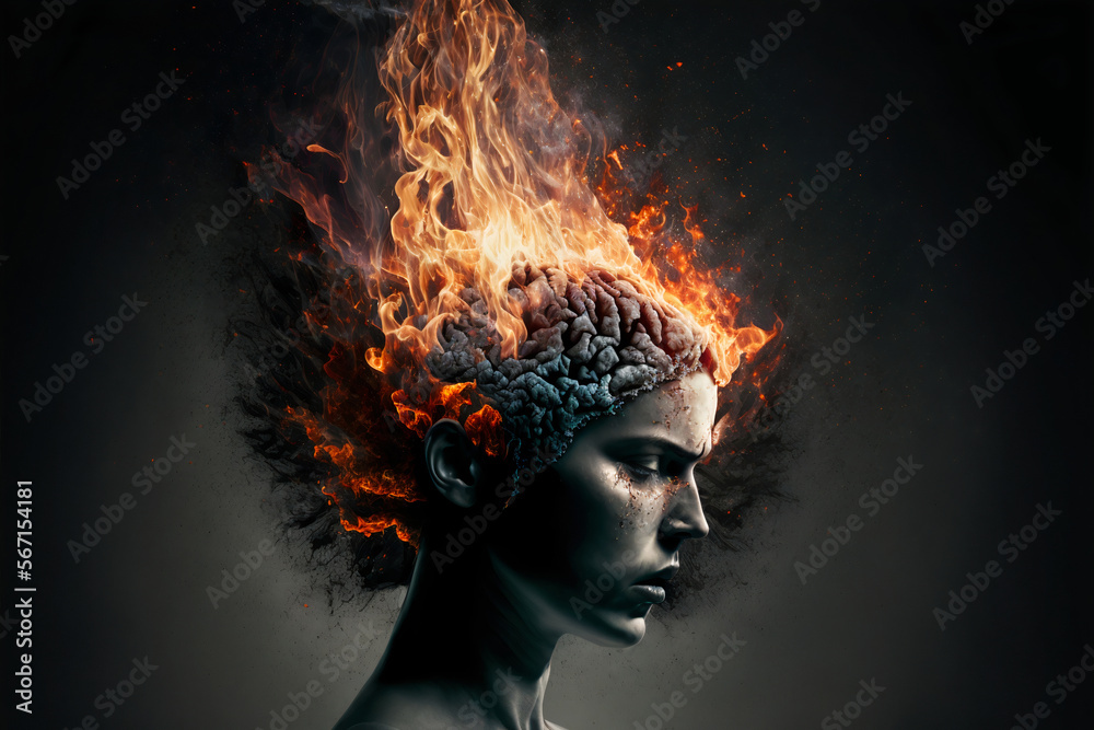 Head explosion. Headache, aggression, negative emotions concept. Losing ...