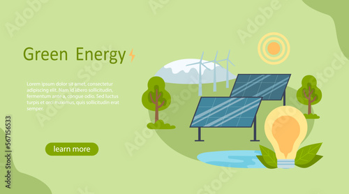 Green Renewable energy. Concept design energy saving, solar energy accumulation, natural energy resources.