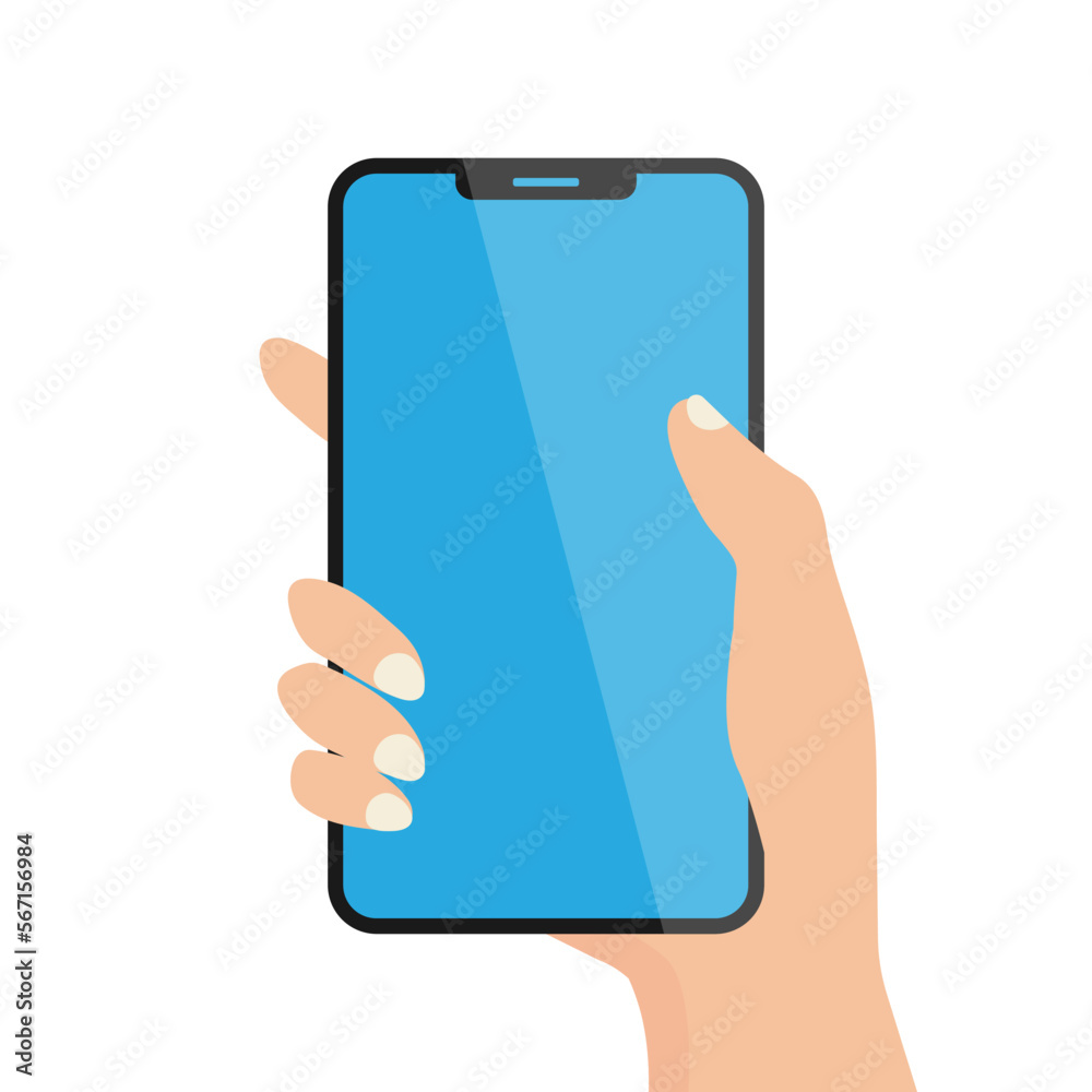 vector illustration of a phone in a hand. isolated on white background.10 eps.