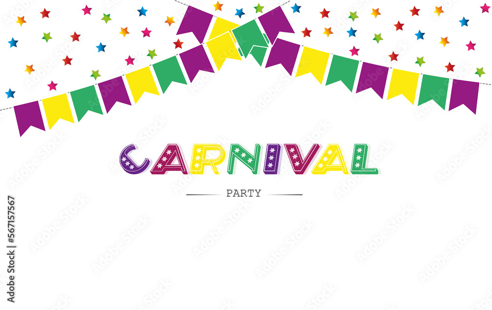 Cartel de carnaval multicolor sobre un fondo blanco liso y aislado. Vista de frente y de cerca. Copy space