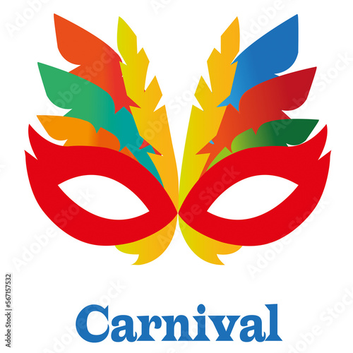 Una máscara de carnaval multicolor sobre un fondo blanco liso y aislado. Vista de frente y de cerca. Copy space