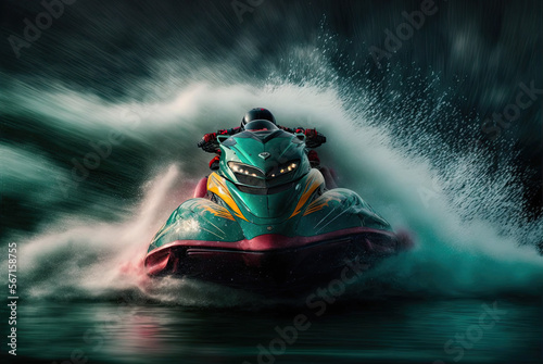 a person on a jet ski in the water, generative ai technology © Awesomextra