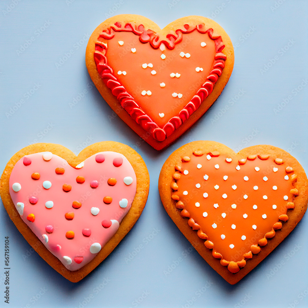 Heart cookies Valentine's day Illustration created by Generative AI technology Heart cookies Valentine's day Illustration created by Generative AI technology