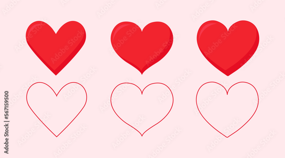 Set of red hearts, love heart, Valentine's Day, vector