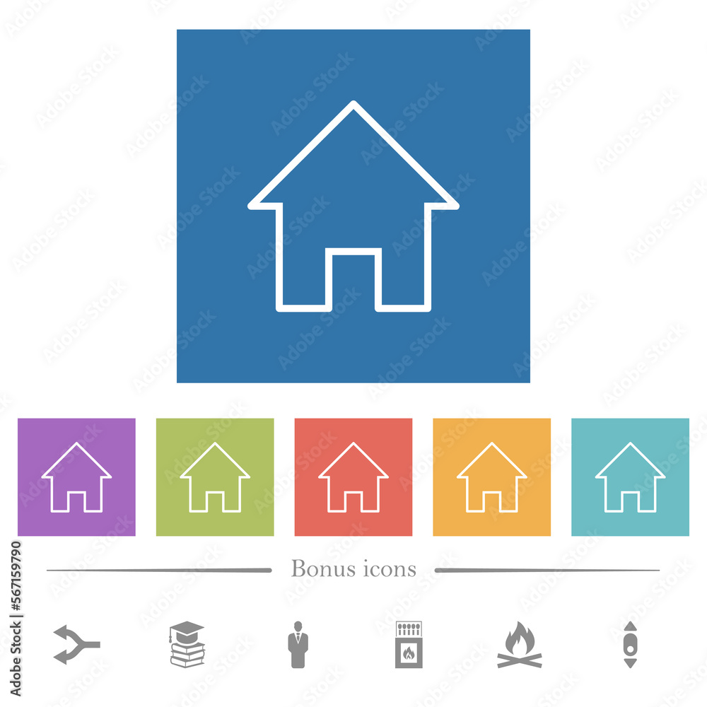 Home outline flat white icons in square backgrounds Home outline flat white icons in square backgrounds