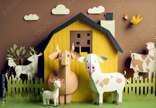 Paper Style Farm Animal Artwork Nursery Classroom Wall D  cor 