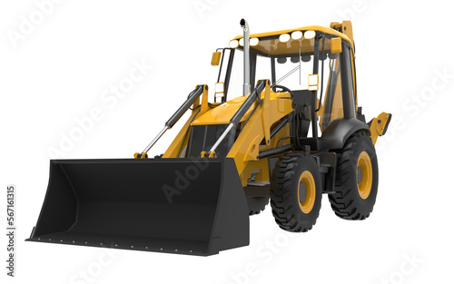 Yellow JCB tractor, excavator - heavy duty equipment vehicle.