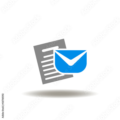 Vector illustration of document sheet and message envelope. Icon of request. Symbol of mail envelope.