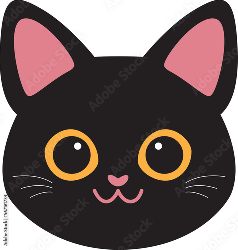 Black cat face cute vector illustration.