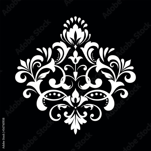 Wallpaper in the style of Baroque. Seamless vector background. White and black floral ornament. Graphic pattern for fabric, wallpaper, packaging. Ornate Damask flower ornament