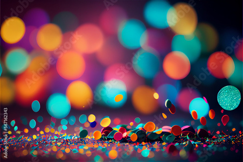 Party background with multicolored confetti and bokeh, ideal for festive events, generative AI