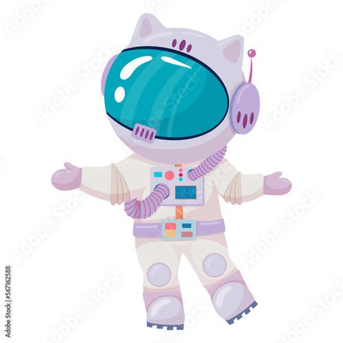 Cosmonaut in different poses. Astronaut in intergalactic space. galaxy. astronauts in space suits with helmets isolated on white background in cartoon style