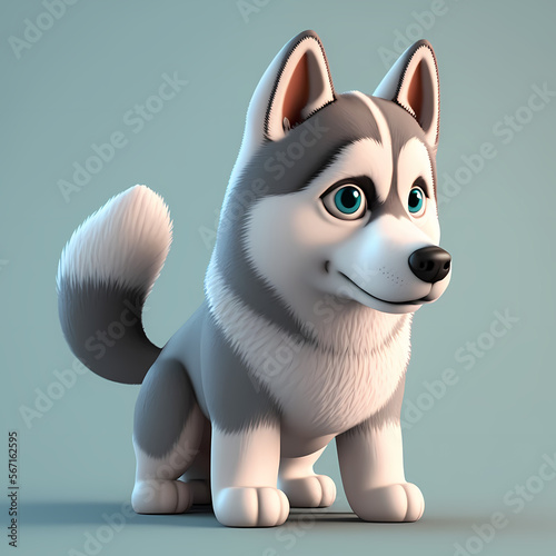 Cute Cartoon Husky dog Character 3D Rendered