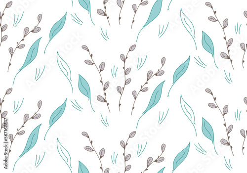Willow buds seamless pattern. Pussy willow Vector illustration for background  cover  book  fabric.