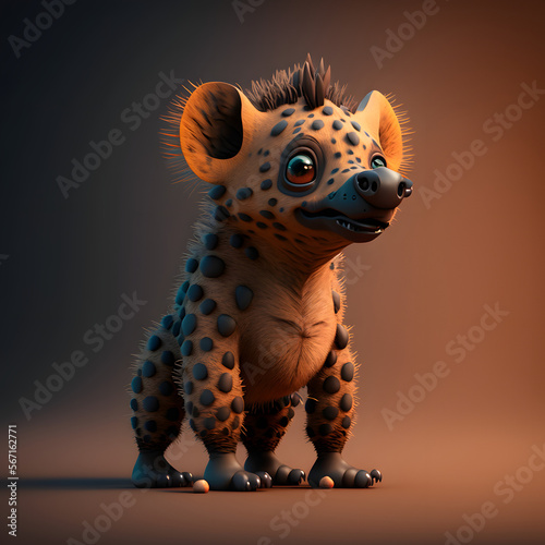 Cute Cartoon Hyena Character 3D Rendered 