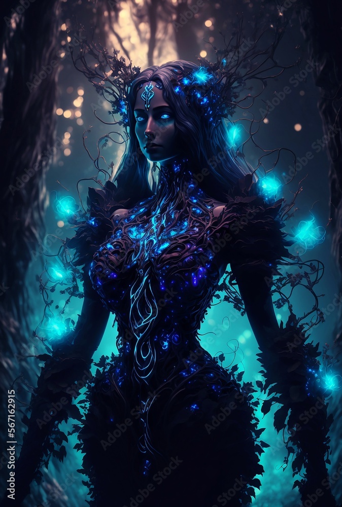 Goddess of trees standing in forest digital art Goddess of trees standing in forest digital art