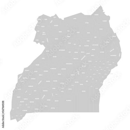 Uganda political map of administrative divisions