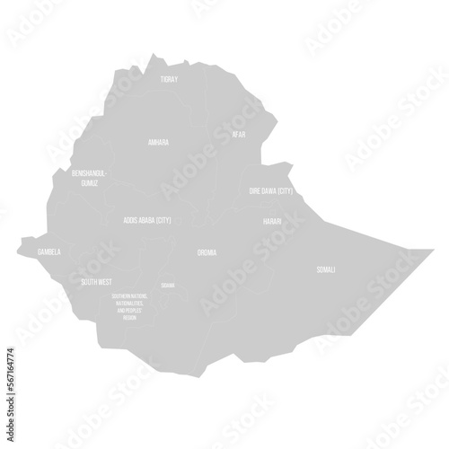 Ethiopia political map of administrative divisions