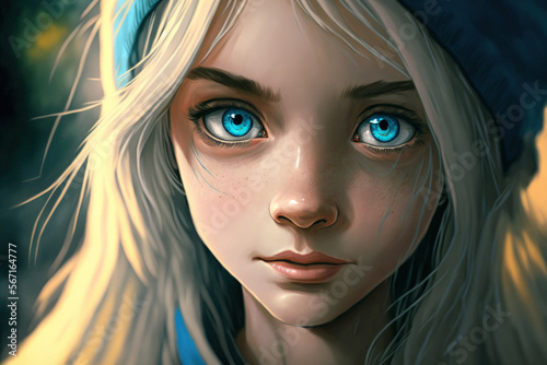 lovely blue eyes of a girl. Generative AI