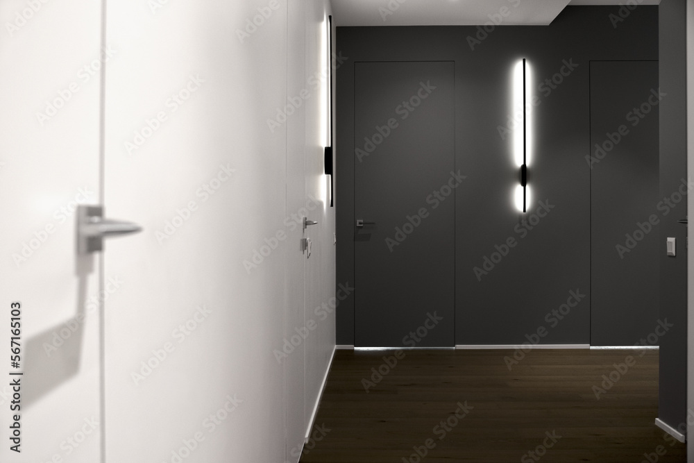 Bright hallway with Closed hidden, interior door.