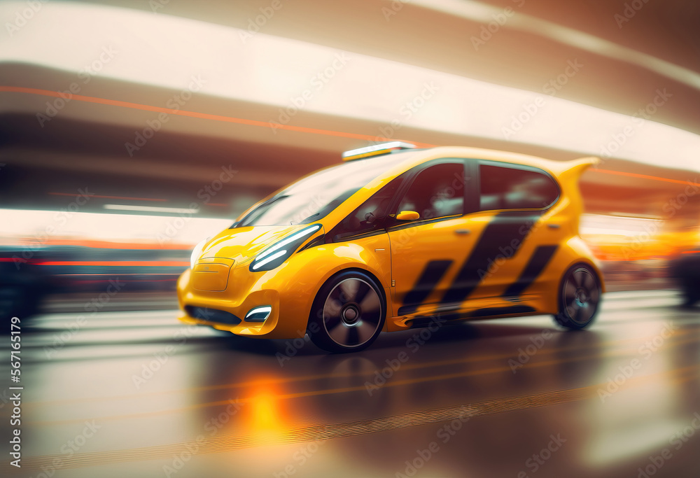 electric car taxi in motion. sketch art for artist creativity and inspiration. generative AI