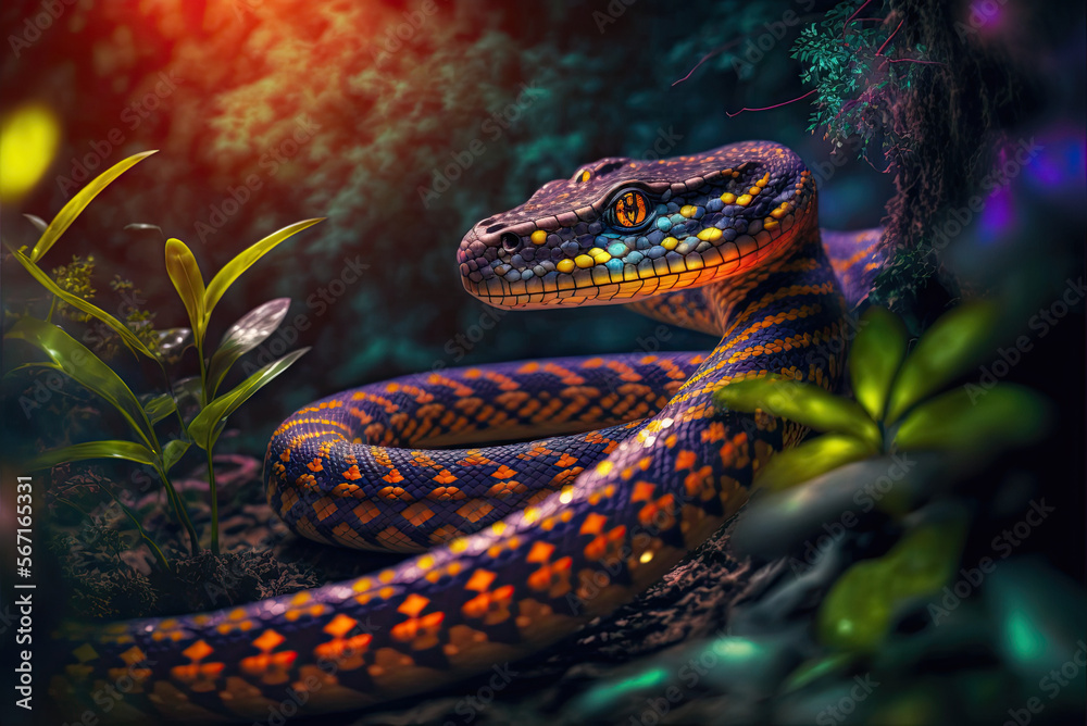 Obraz premium a colorful snake sitting in a jungle
