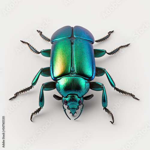 a close up of a green and blue beetle on a white background