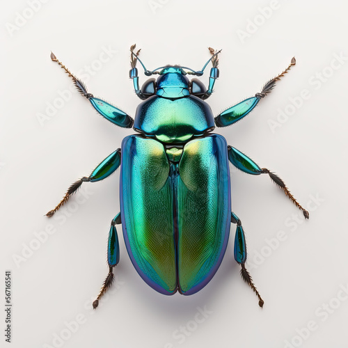 Canvas Print a green and blue and green beetle sitting on top of a white surface