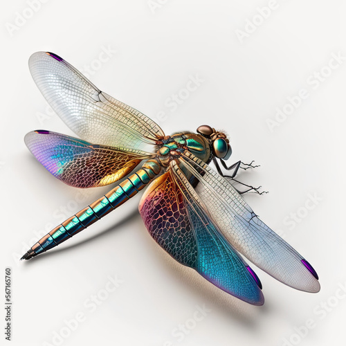 a colorful dragonfly sitting on top of a white surface