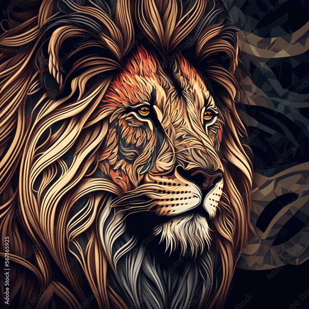 Lion Graphic Design Logo Tattoo Emblem. African. Generative AI