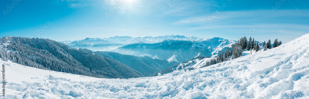 Beautiful landscape in the Hochkoenig region, Austria, on a sunny winter day