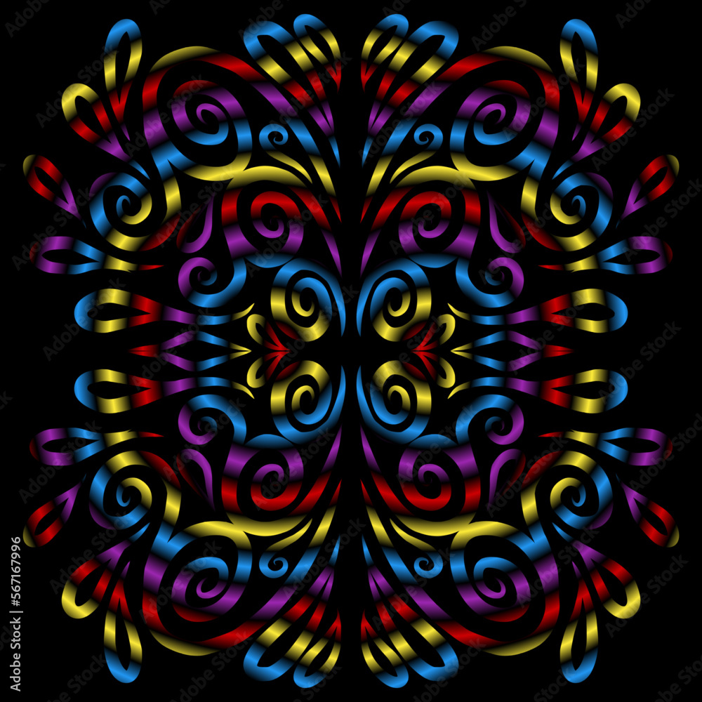 Beautiful colourful gradient flowers line art of traditional abstract symbol batik dayak ornament design template elements
