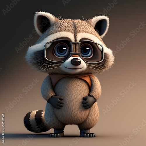 Cute Cartoon Raccoon Character 3D Rendered photo