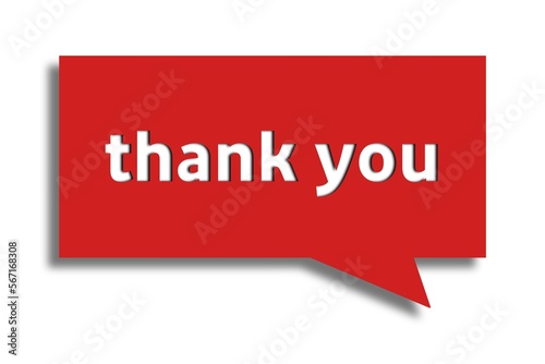 Thank you red 3d realistic paper speech bubble isolated on white