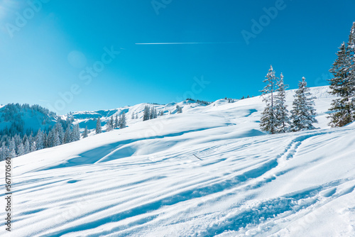 Beautiful landscape in the Hochkoenig region, Austria, on a sunny winter day