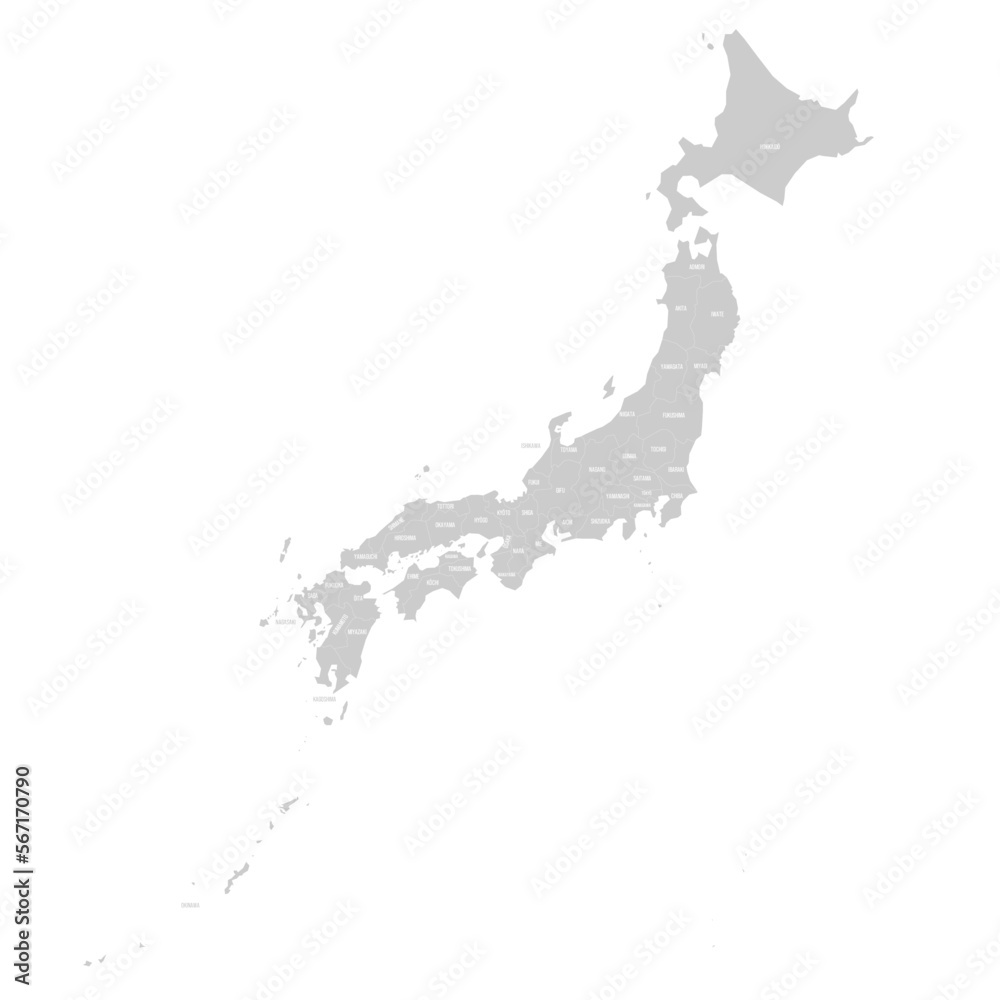 Naklejka premium Japan political map of administrative divisions