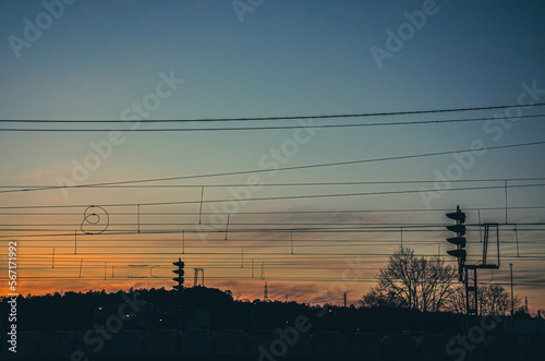 power lines at sunset photo