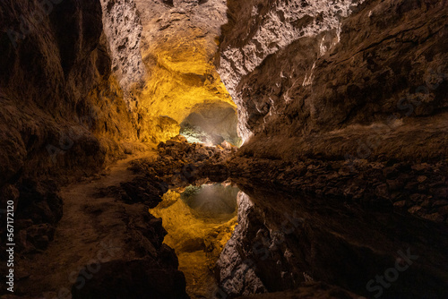 Reflection in the cave  vulcanic tube on Lanzarote 