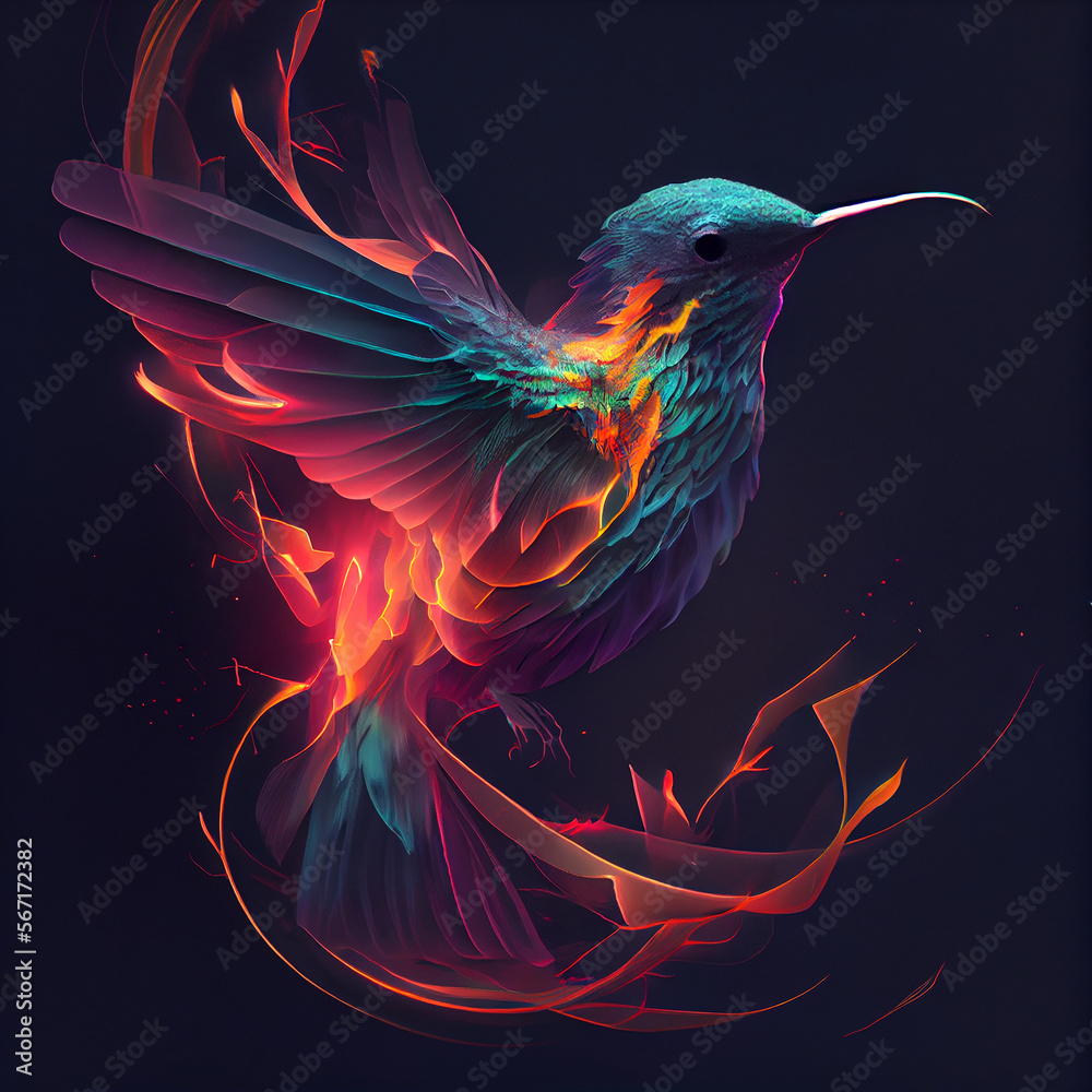 Obraz premium Lightning humminbird coated in fire generative ai