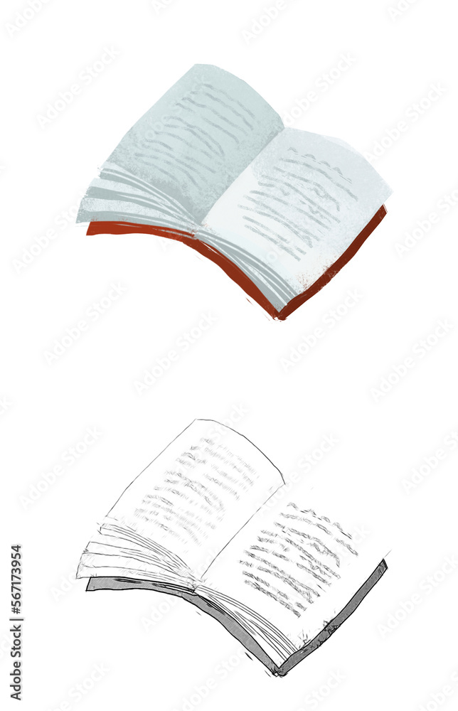 Fototapeta premium cartoon scene with torn old book or notebook isolated illustration for children