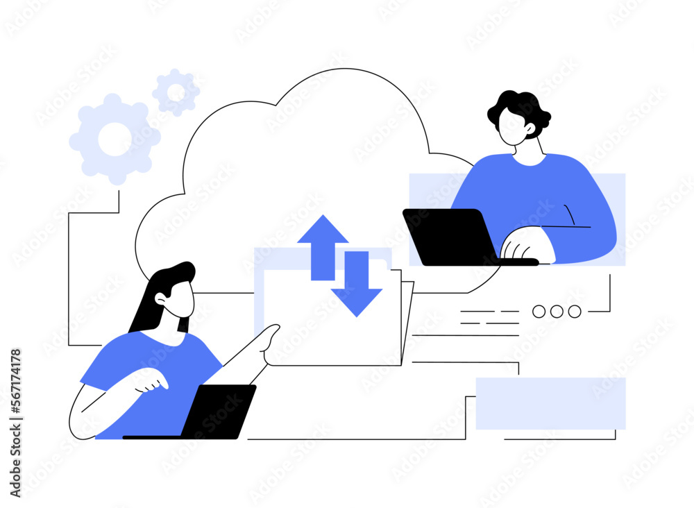 Cloud collaboration abstract concept vector illustration.