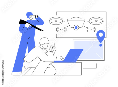 Military drone abstract concept vector illustration.