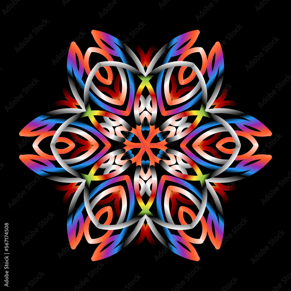 Beautiful colourful gradient flowers line art of traditional abstract symbol batik dayak ornament design template elements
