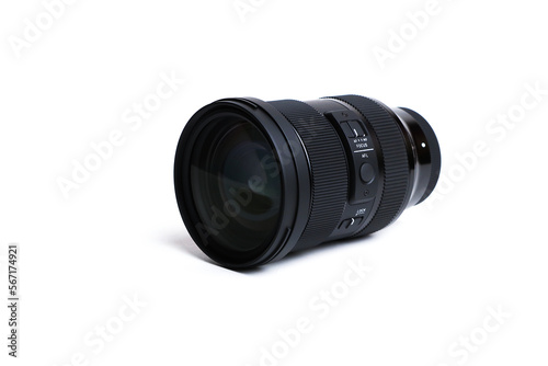 Black camera lens isolated in white background 