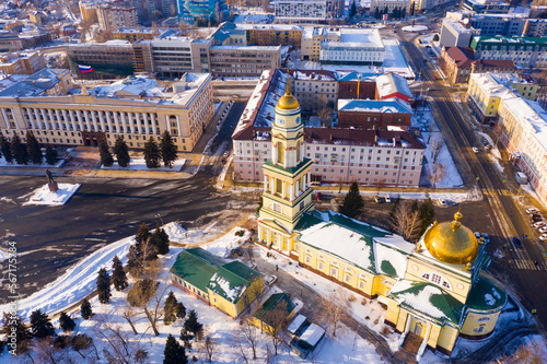 Wallpaper Mural Winter drone view of the Christ-Nativity Cathedral in the city center and residential areal in Lipetsk, Russia Torontodigital.ca
