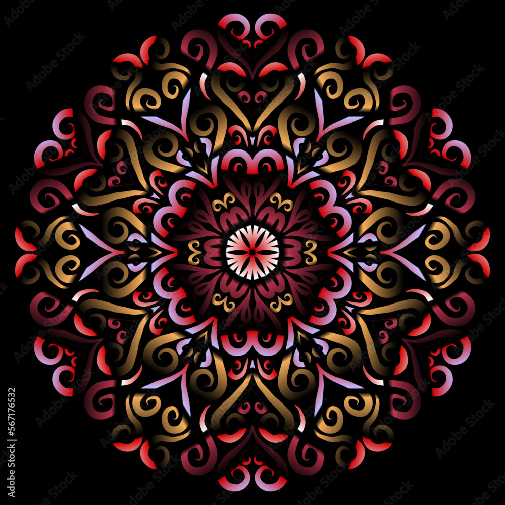 Beautiful colourful gradient flowers line art of traditional abstract symbol batik dayak ornament design template elements
