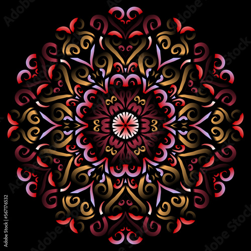 Beautiful colourful gradient flowers line art of traditional abstract symbol batik dayak ornament design template elements 